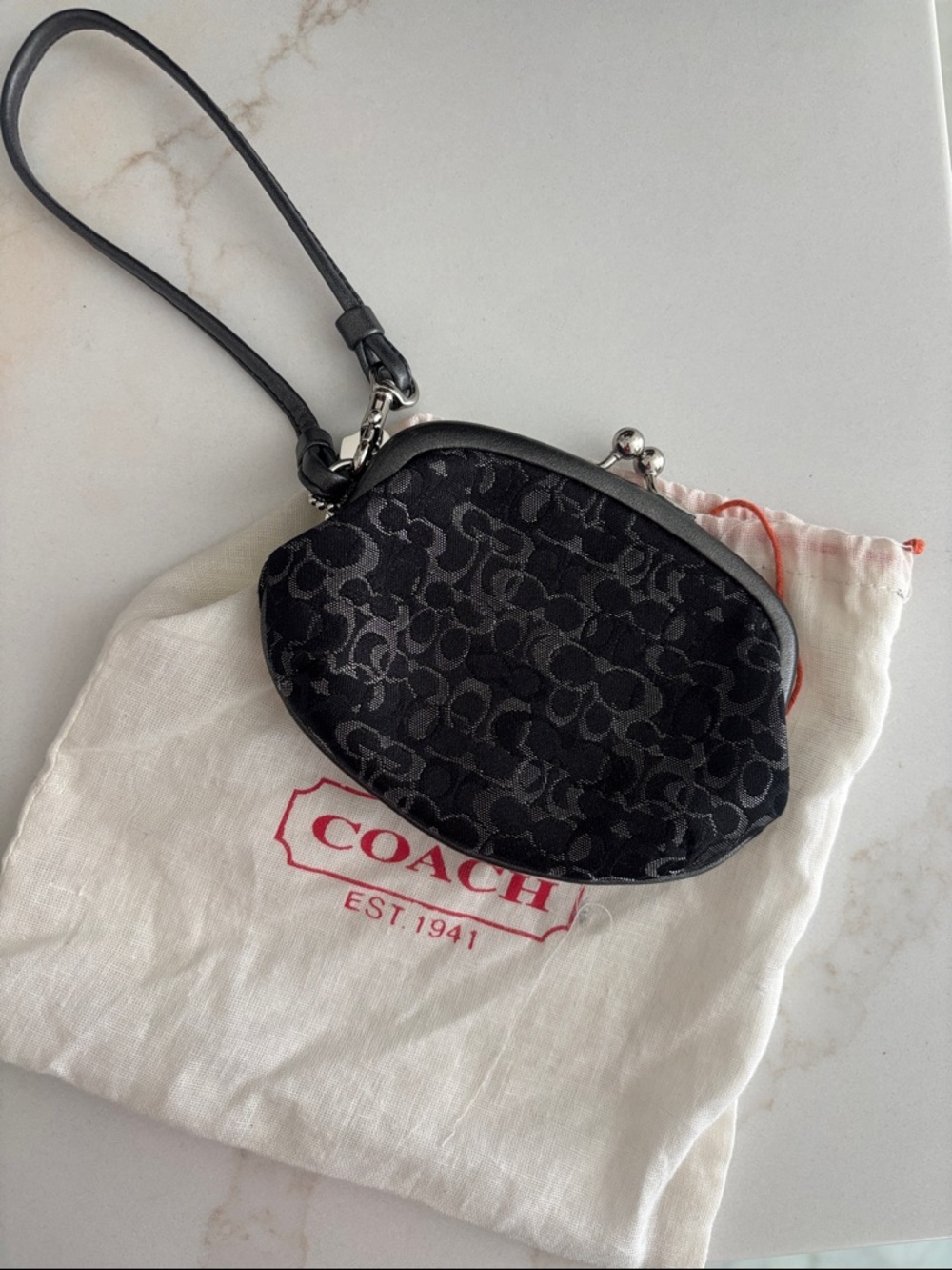 Coach Black Signature Kiss-Lock Wristlet Coin Pouch